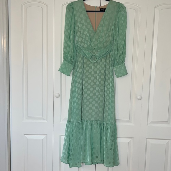 PatBO Polka Dot Satin Belted Midi Dress - Picture 5 of 13